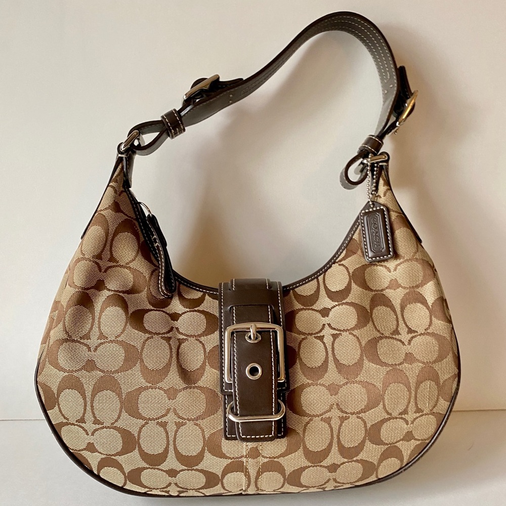 Coach Signature Brown Hobo Buckle Bag